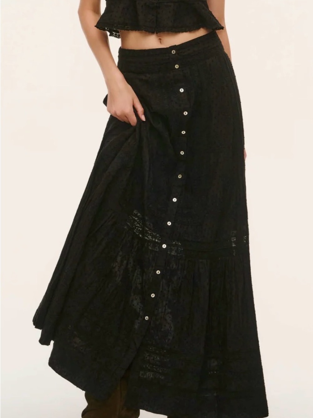 Love Shack Fancy Araminta Cotton Maxi Skirt  Button-Front Max